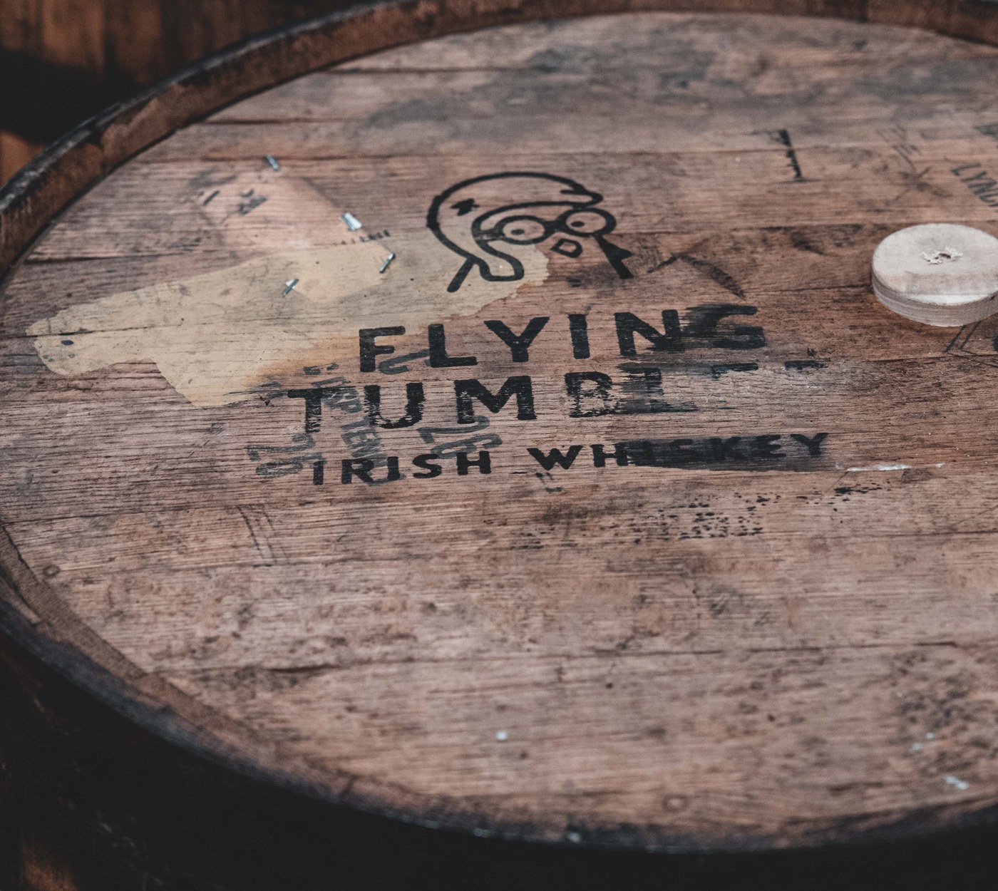A Flying Tumbler cask head in the bond at Larch Grove